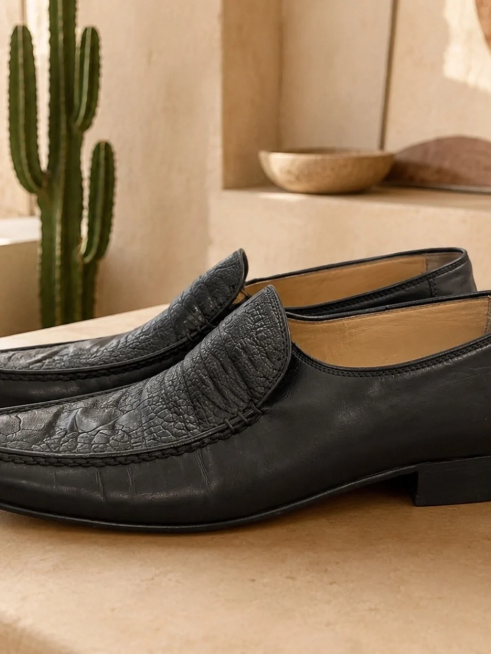 Bruno Magli Black Exotic Embossed Leather Loafers Men’s 6.5M Made in Italy